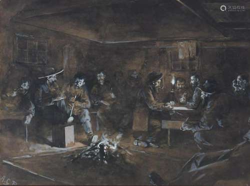 Attr. Allen C. Redwood, Tavern Scene Illustration