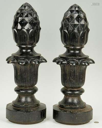 Pair Cast Iron Pineapple Garden Finials