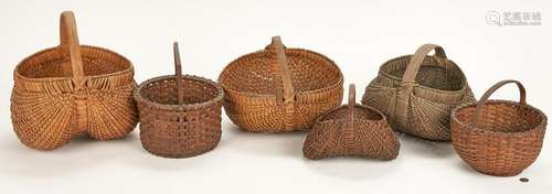 6 Tennessee & Southern Oak Baskets, Late 19th/Early