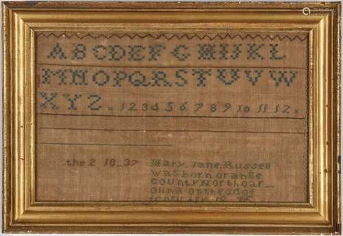 West Tennessee Sampler, 1837, Mary Jane Russell