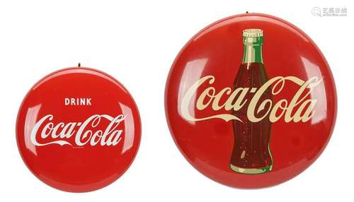 2 Coca-Cola Button Advertising Signs