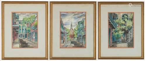 3 Eugene Loving Watercolors, French Qtr. New Orleans