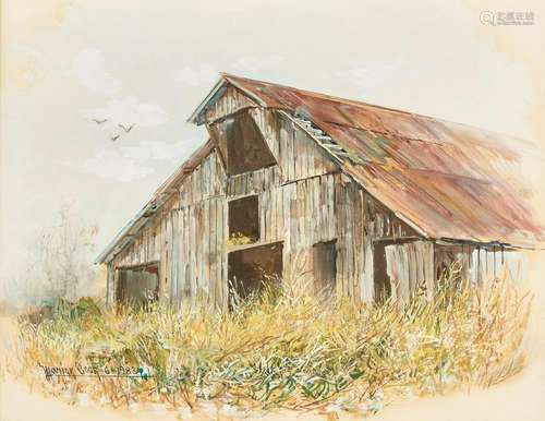 Marion Cook Barn, Oil on Paper Landscape