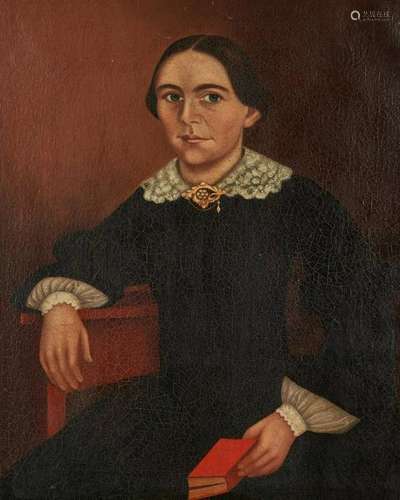 American School O/C Painting, Woman with Book