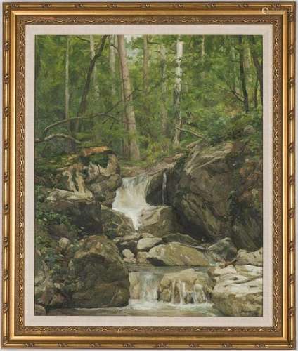 Gennady Ulybin O/C Painting, Forest Waterfall Landscape