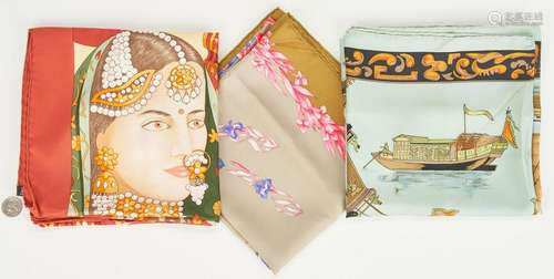 3 Hermes Scarves, incl. Splendeur des Maharajas II &