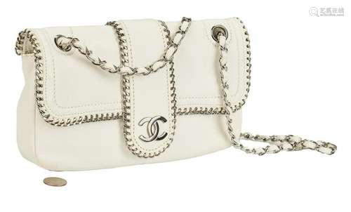 Chanel Madison Single Flap White Bag, Medium