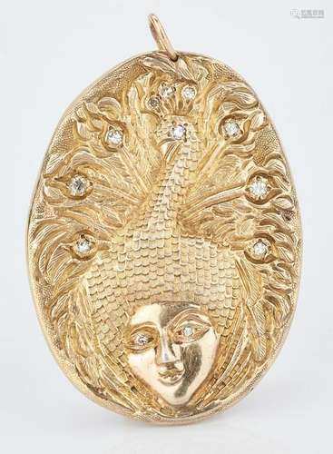 14K Art Nouveau Style Gold Brooch w/ Diamonds