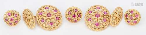 18K Buccellati Ruby Cuff Links & Button Cuffs