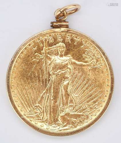 1922 $20 Saint-Gaudens Gold Coin, Mounted