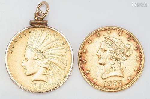 2 U.S. $10 Gold Coins, incl. 1897 Liberty Head, 1910