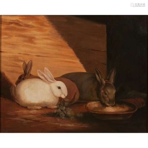 Early-19th-Century Portrait of Rabbits, Signed  S.C.