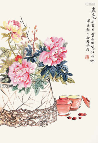 曾杏绯 花卉 设色纸本镜心