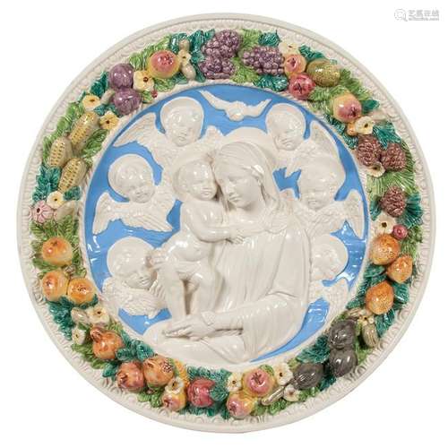 Della Robbia Madonna and Child Ceramic Roundel