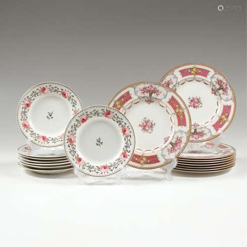 English Rose-Decorated Porcelain Plates, Including