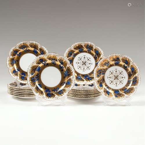 Coalport  Gilt Plates with Cobalt Flowers