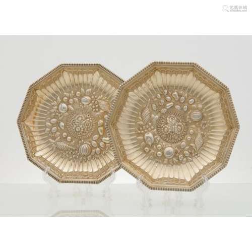 Pair Late Georgian Gold Wash Sterling Repoussé Dishes