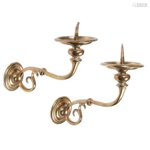 Pair Brass Single-Light Sconces