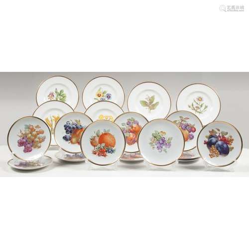 Gold-Rimmed Fruit and Flower Porcelain Plates