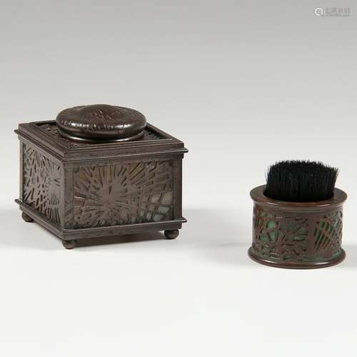 Tiffany Studios  Pine Needle Inkwell and Pen Wipe