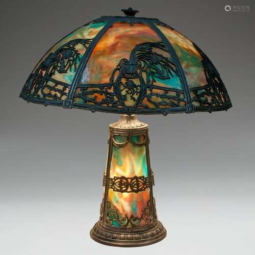 American Slag Glass Lamp with Illuminated Base