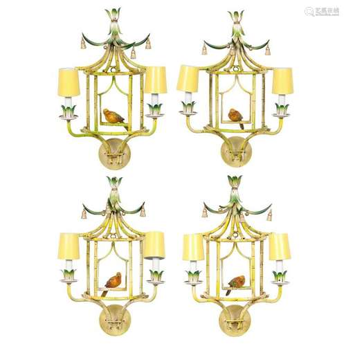 Chinoiserie Wall Sconces with Hanging Birds