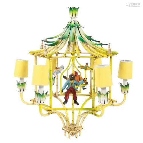 Chinoiserie Chandelier with Hanging Monkeys