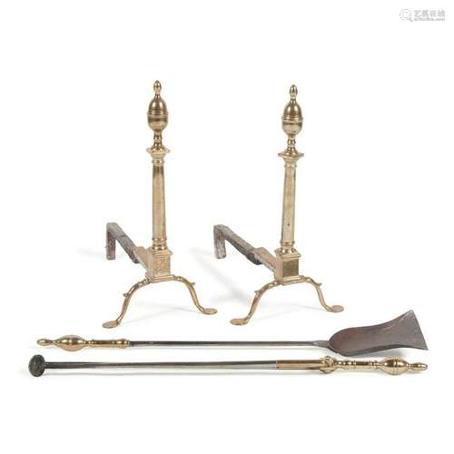 Federal Lemon-Top Andirons and Fireplace Tools