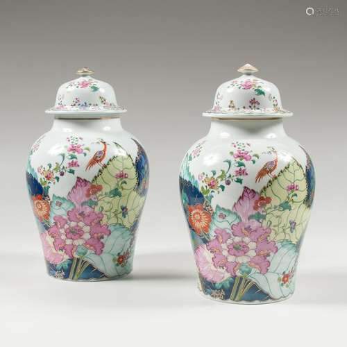 Pair  Mottahedeh  Ginger Jars,  Tobacco Leaf