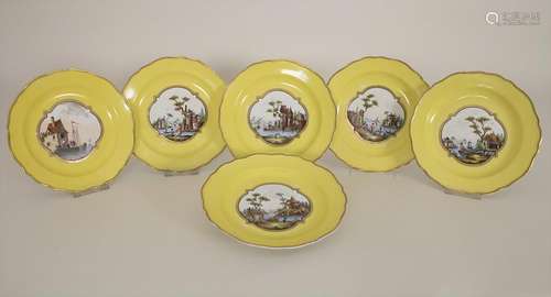 6 Ansichtenteller / 6 plates with harbour scenes,