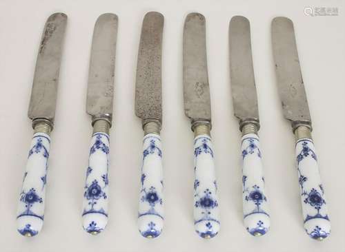 6 Messer mit Musselmalet Griffen / 6 knives with