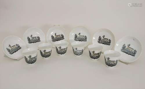 6 Teeschalen mit UT / 6 tea bowls and saucers, Ende 18.