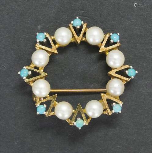 Brosche mit Türkisen und Perlen / A brooch with