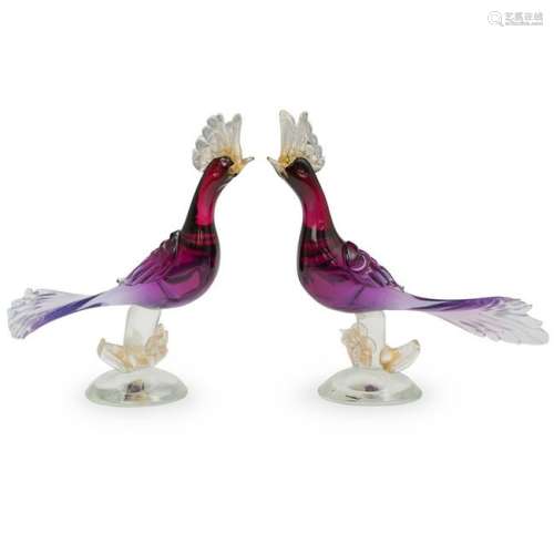 Attrib. Alfredo Barbini Murano Art Glass Bird Figurines