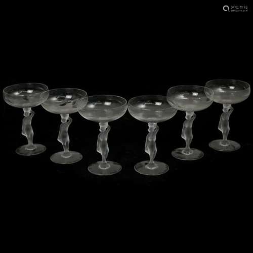 (6 Pc) Figural Crystal Martini Glasses