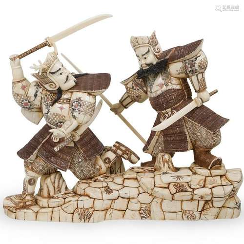 Japanese Carved Bone Samurai Group