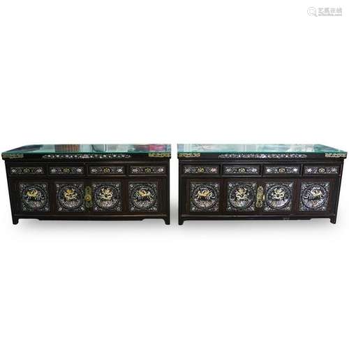 Pair of Chinese Pearl Inlaid Wood Cabinets