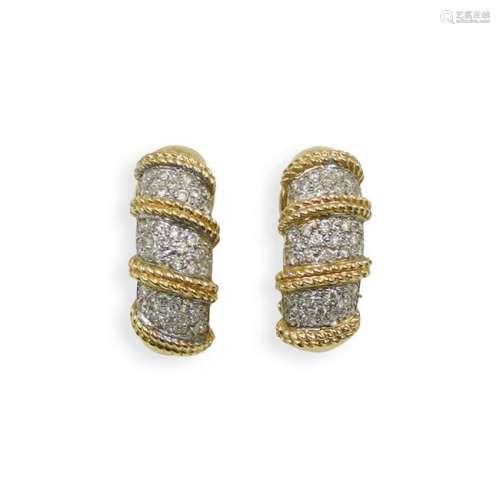 Pair Of 14k Gold and Diamond Earrings