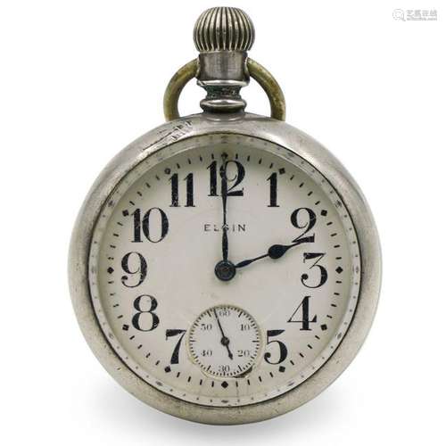 Elgin Silver Plated Open Face Pocket Watch