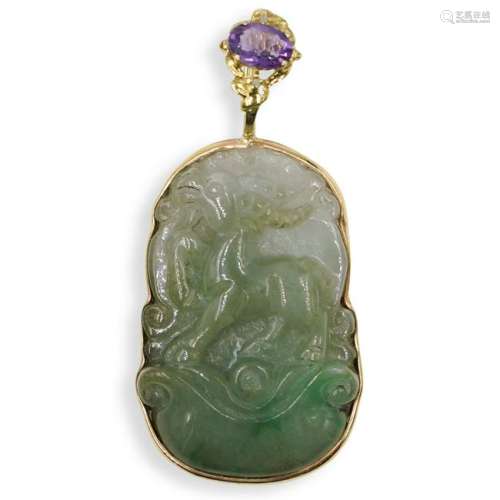 14K Gold and Carved Jadeite Pendant
