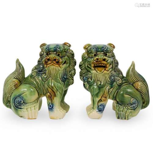 Pair Of Chinese Wucai Style Foo Dogs