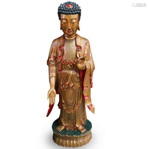 Tibetan Carved Wooden Buddha
