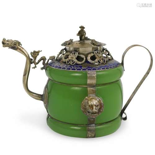 Chinese Jade and Silver Teapot