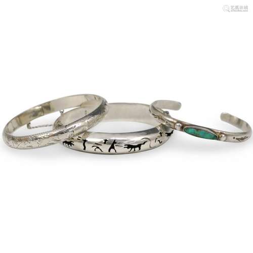 (3 Pc) Sterling Silver Cuff Bracelet