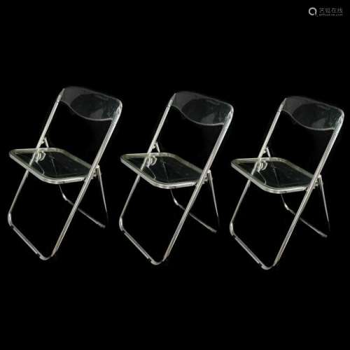 (3 Pc) Mid Century Lucite Folding Chairs