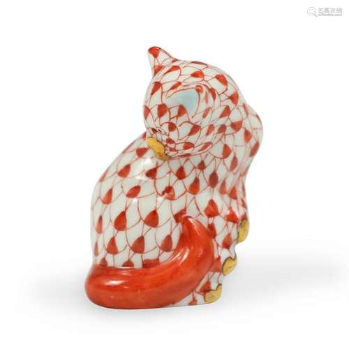 Miniature Herend Porcelain Fishnet Cat