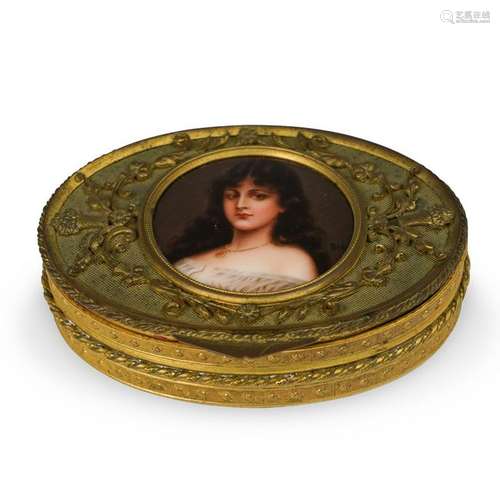 Gilt Dore Bronze Portrait Plaque Box