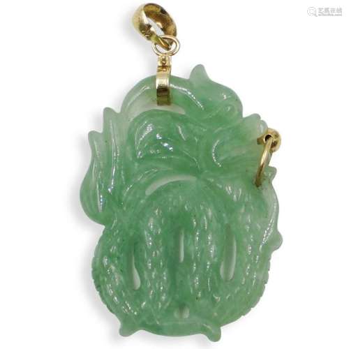 Chinese 14k Gold and Jade Dragon Pendant