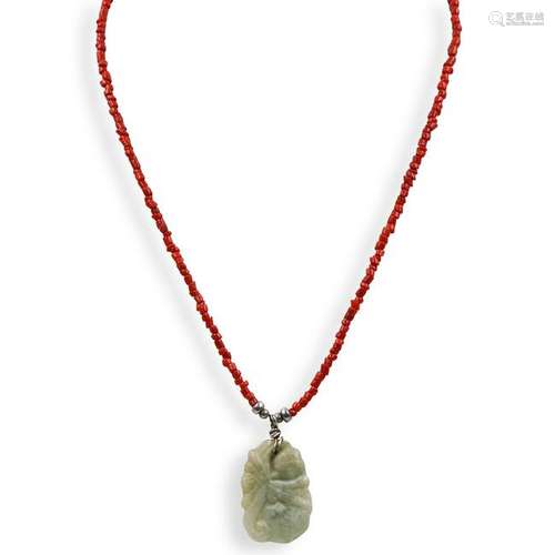 Chinese Jade and Coral Necklace