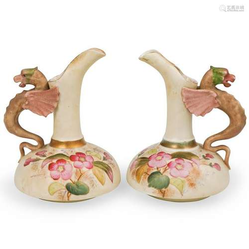 (2 Pc) Royal Leicester Porcelain Ewers